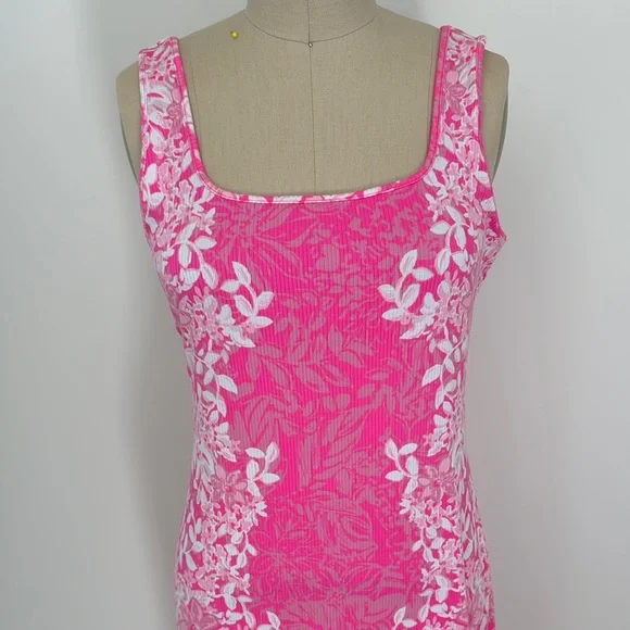 Lilly Pulitzer Pink Sheath Midi Dress Square Neck Sleeveless - Picture 2 of 10